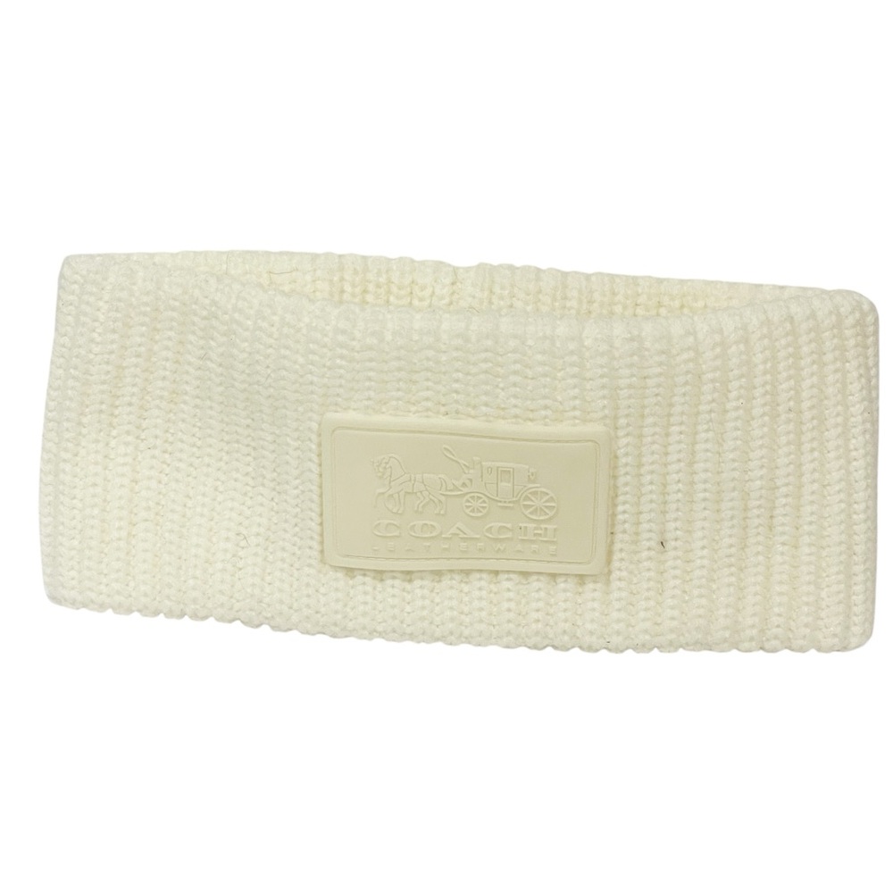 Coach Winter Cable Knit Headband Cream Color with Logo Patch‎ One Size